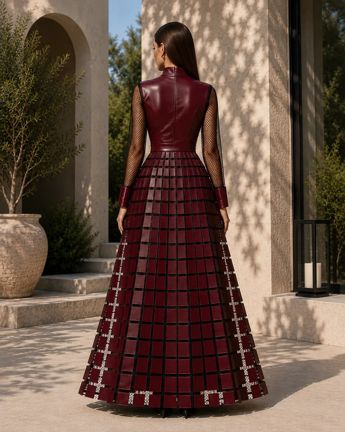 Architectural Panel Leather Maxi Dress – view 2
