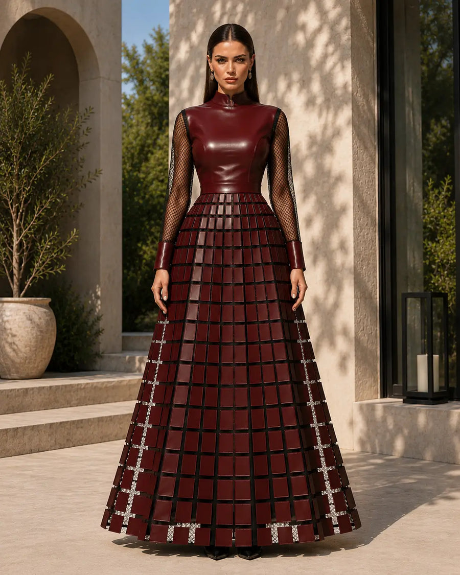 Architectural Panel Leather Maxi Dress