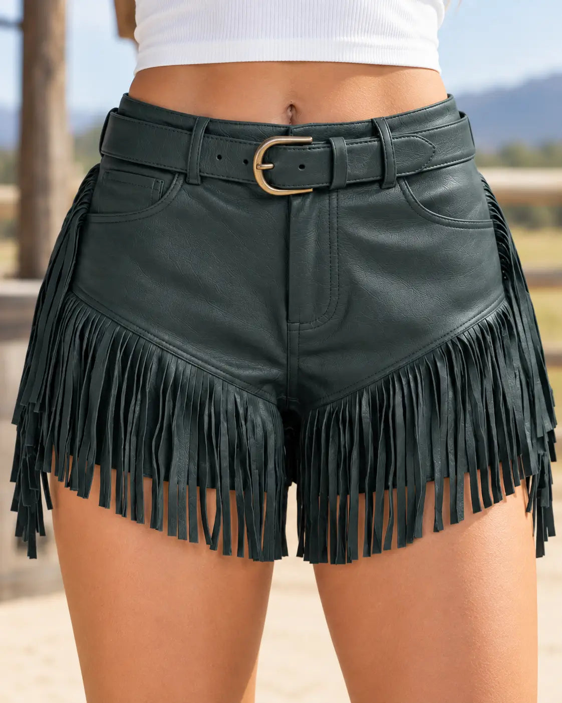 Black Fringe Leather Shorts – view 3