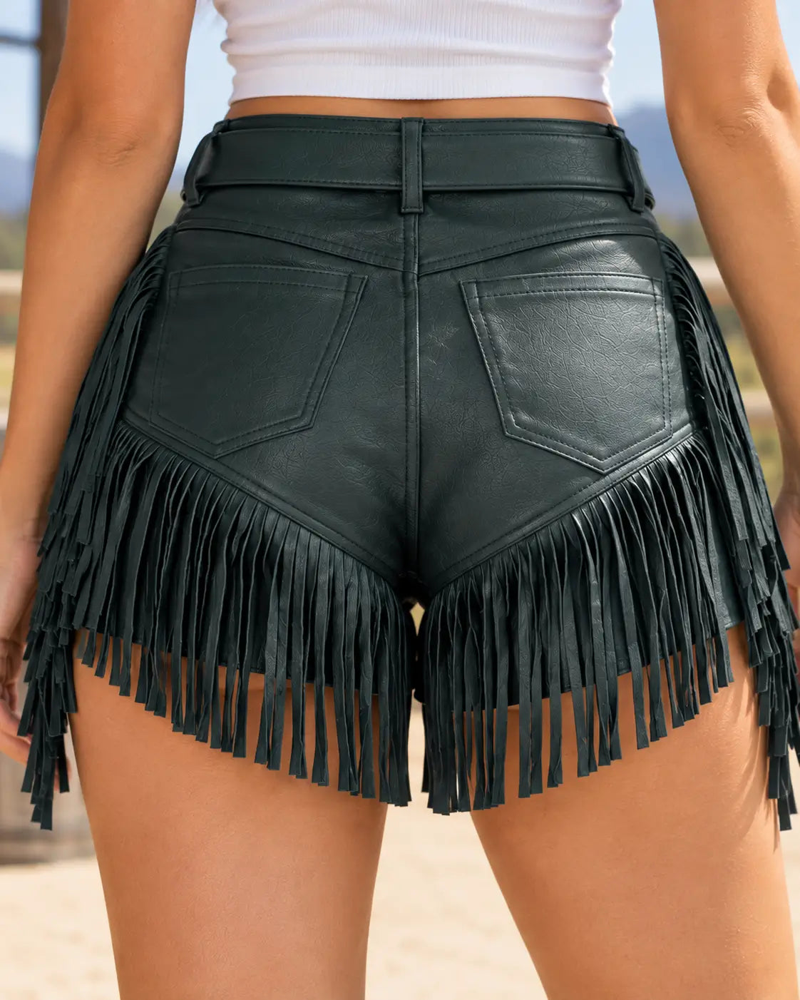 Black Fringe Leather Shorts – view 4