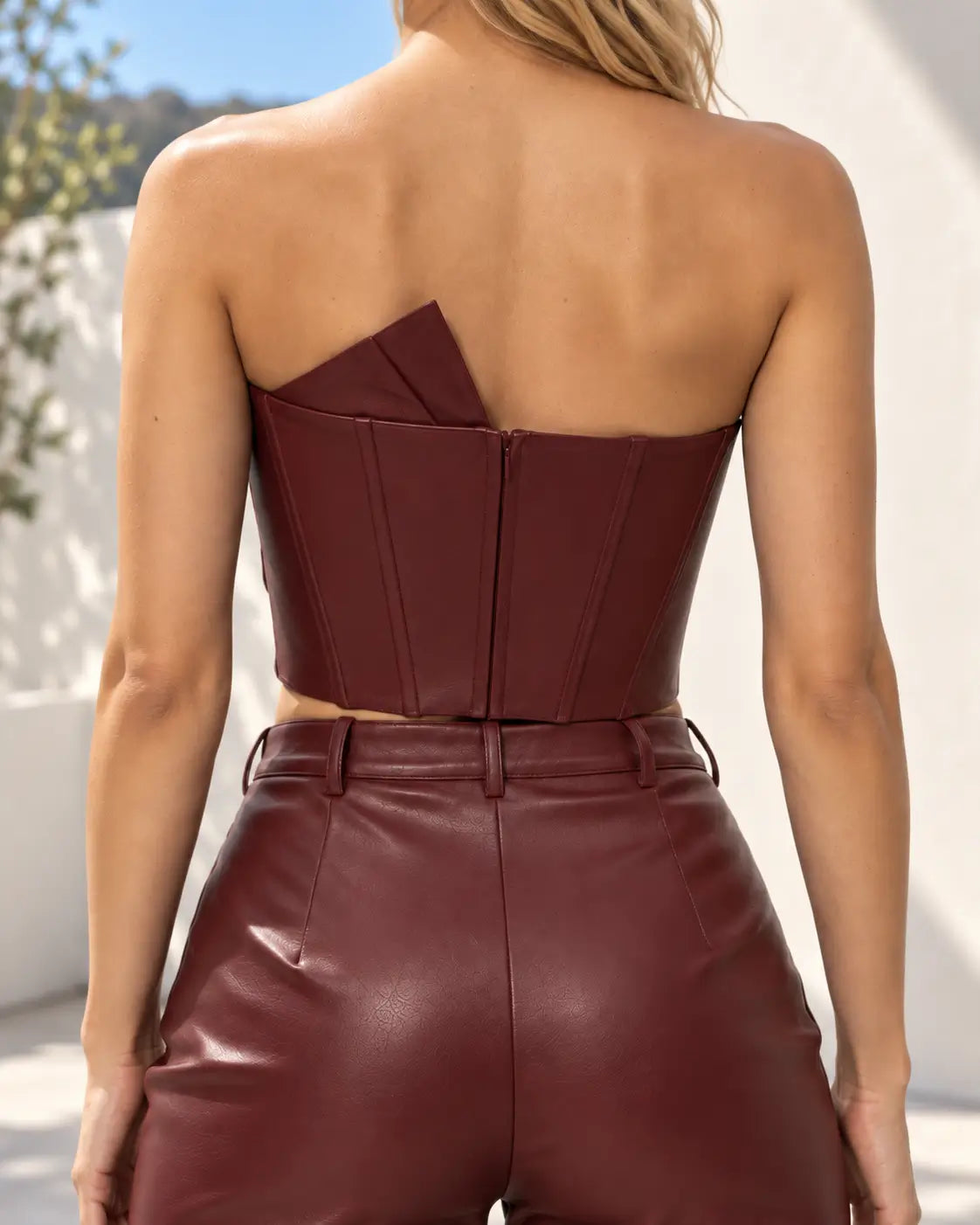 Burgundy Sculpted Wrap Leather Corset Top – view 4