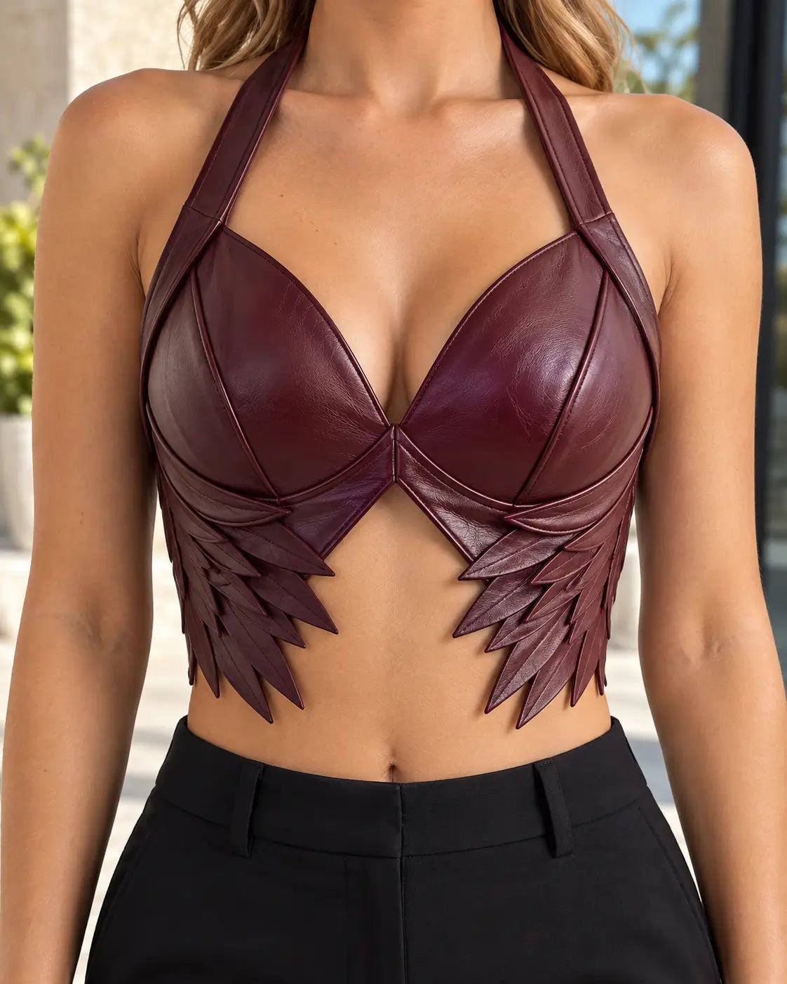 Burgundy Wing Detail Leather Corset Top – view 3