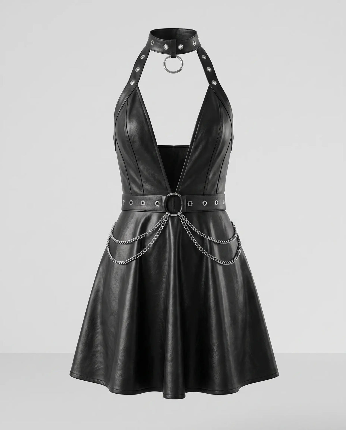 Chain Halter Leather Mini Dress – view 3