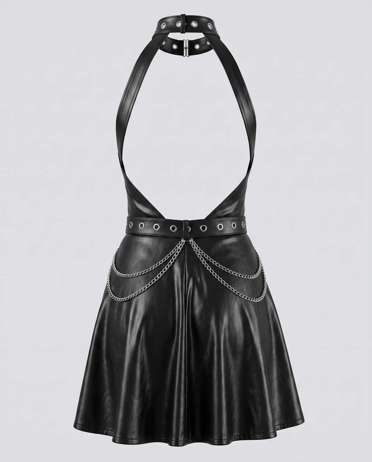 Chain Halter Leather Mini Dress – view 4