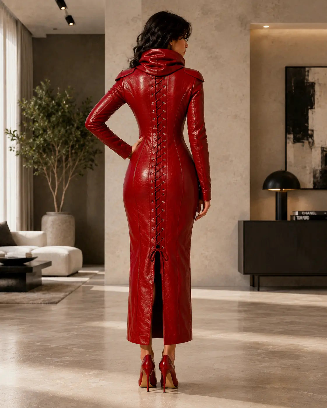 Corset Lace-Up Leather Maxi Dress – view 2