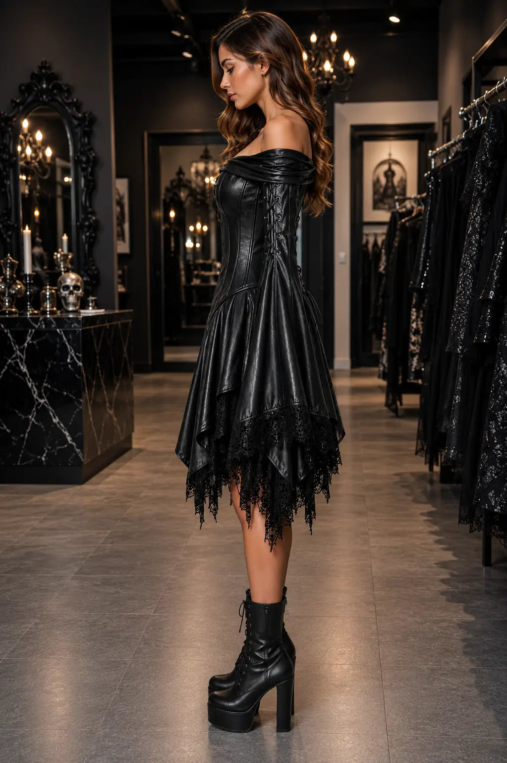 Gothic Corset Leather Mini Dress – view 3