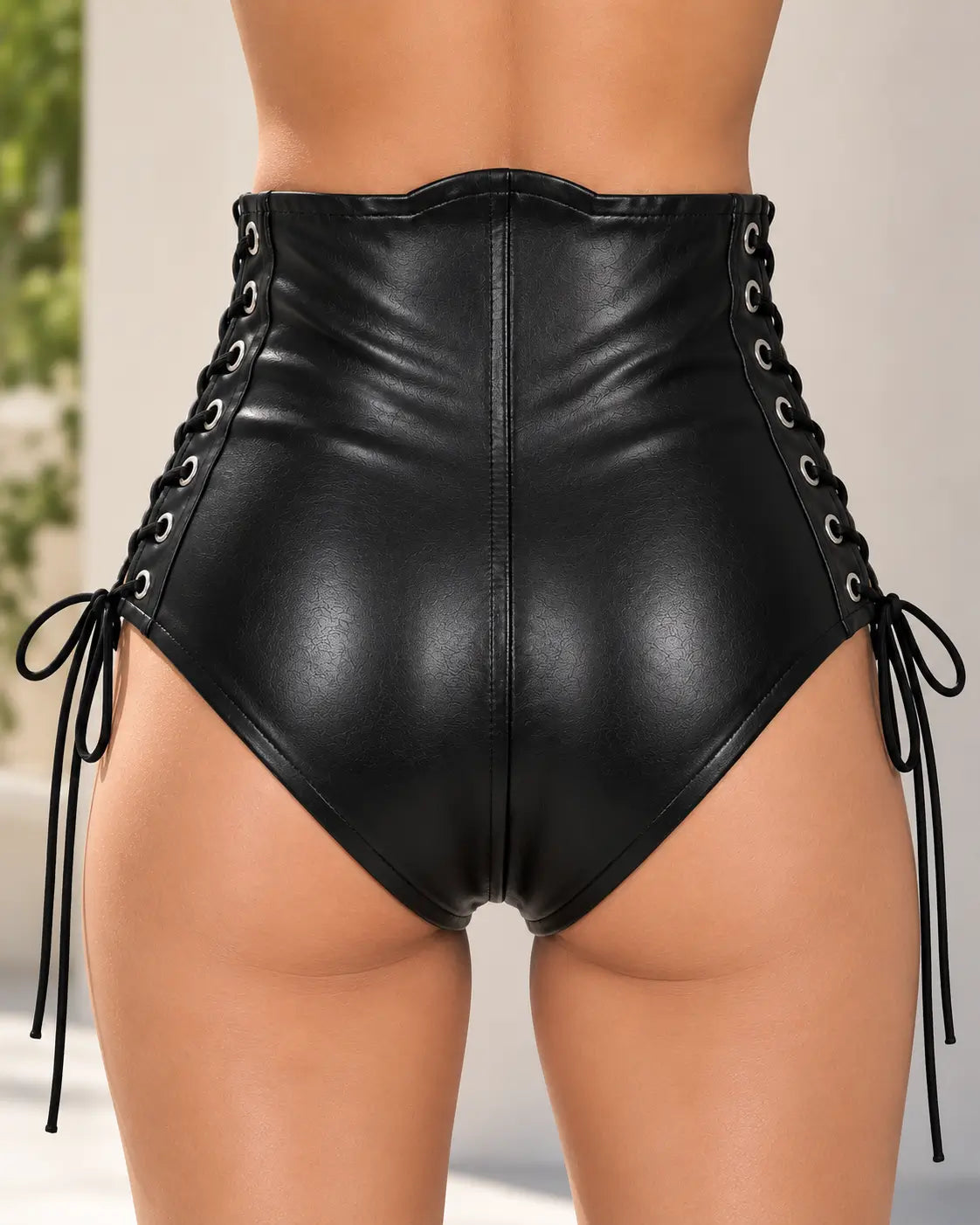 Lace-Up Zip Leather High-Waist Shorts – view 4
