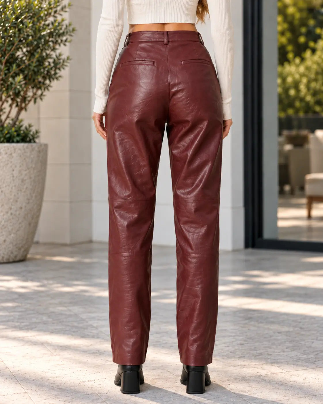 Panel Seam Leather Straight Pants – view 4